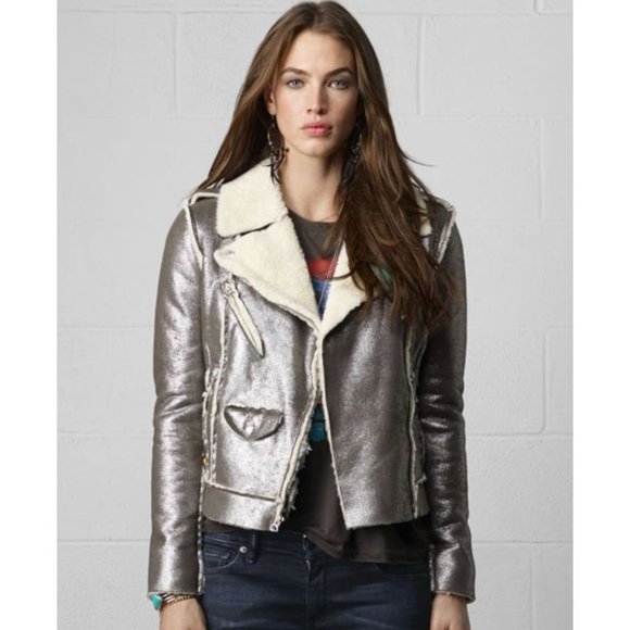 Denim & Supply Ralph Lauren Jackets & Blazers - Ralph Lauren silver sherpa lined moto style jacket